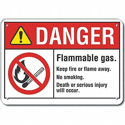 Flammable Gas Danger Sign 7x10in Plastic
