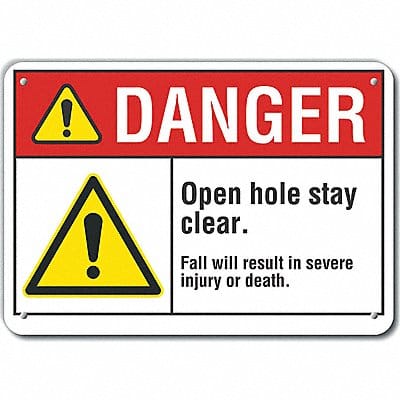 Open Hole Danger Sign 10inx14in Plastic