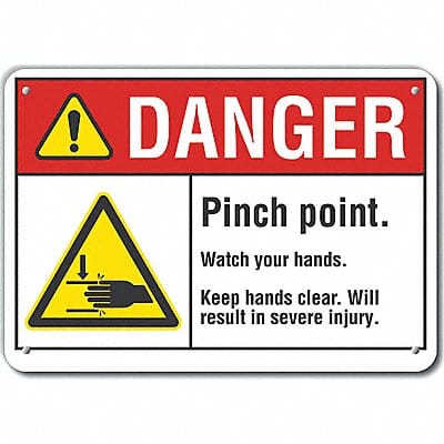 Pinch Point Danger Sign 10inx14in Plastc