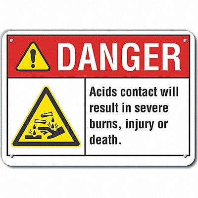 Plastic Acid Danger Sign 10x14in Plastic