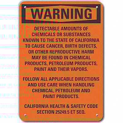 Chemicals Warn Sign 7x10in Plastic