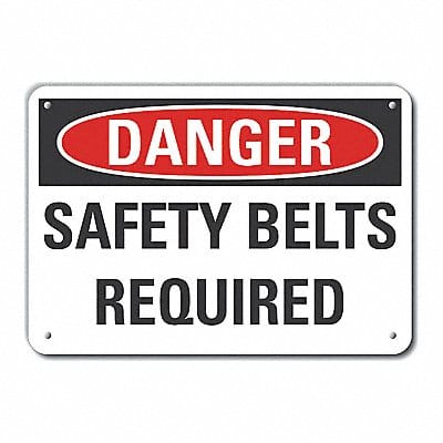 Safety Belt Danger Sign 7inx10in Plastic