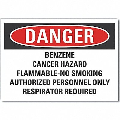 Benzene Danger Label 5inx7in Polyester