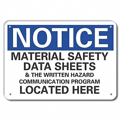 Msds Info Notice Sign 10x14in Plastic