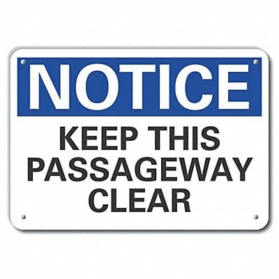 Plastic Keep Clear Notice Sign 7x10in