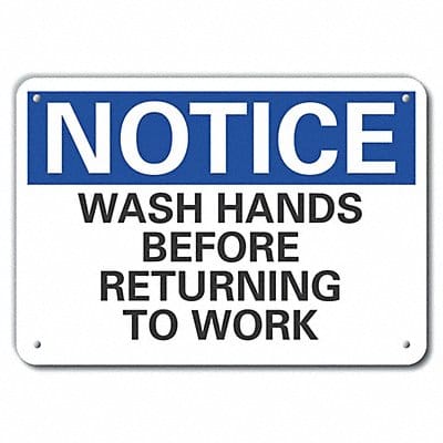 Plastic Wash Hands Notice Sign 7x10in
