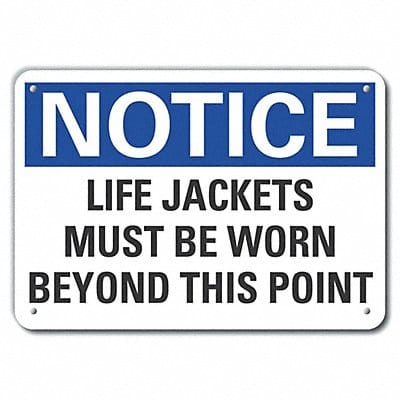 Life Jackets Notice Sign 7inx10in Plastc