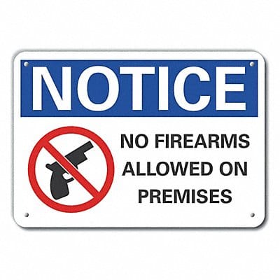 Plastic No Weapons Notice Sign 7x10in