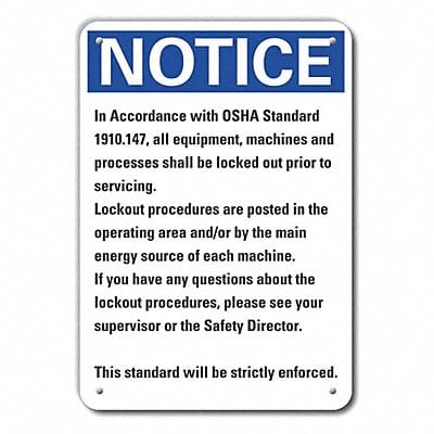 Rflct Lockout Tagout Notice Sign 14x10in