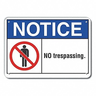 No Trespassing Notice Sign 10x14in Alum