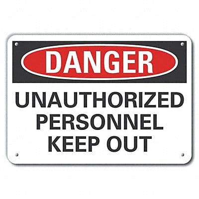 Auth Personnel Danger Sign 10x14in Alum