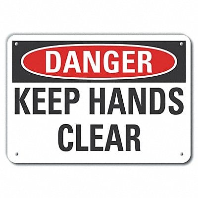Rflctv Keep Hand Clr Danger Sign 10x14in