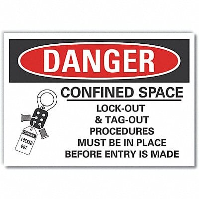 Confined Space Danger Lbl 7x10in Polyest
