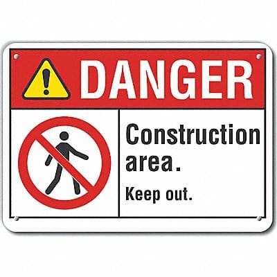 Rflct Construct Area Danger Sign 10x14in