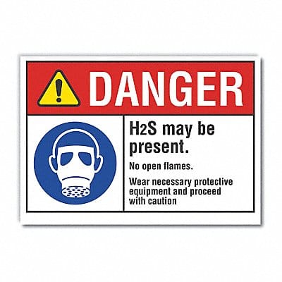 H(2)S Poisonous Gas Danger Lbl 5x7in