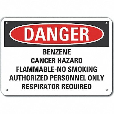 Benzene Danger Sign 10x14in Plastic