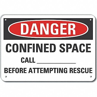 Confined Space Danger Sign 10x14in