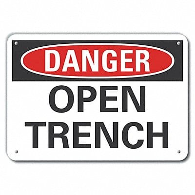 Open Trench Danger Sign 7inx10in Plastic