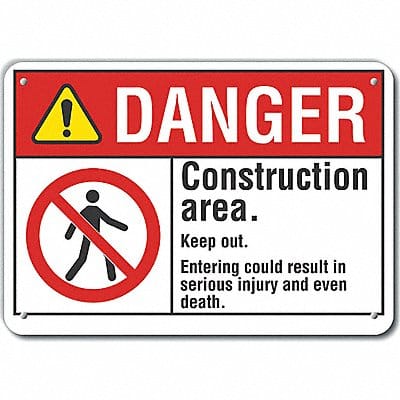 Construct Area Danger Sign 7x10in Plastc Construct Area Danger Sign 7x10in Plastc