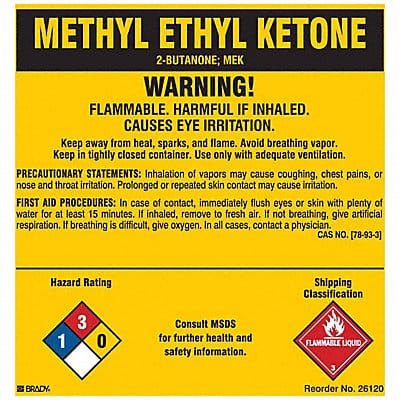 Chemical Label 5 in H 5 in W PK25