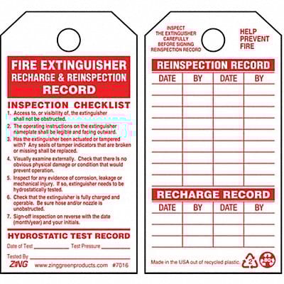 Fire Extinguisher Tag 3.25 x5.75 PK10