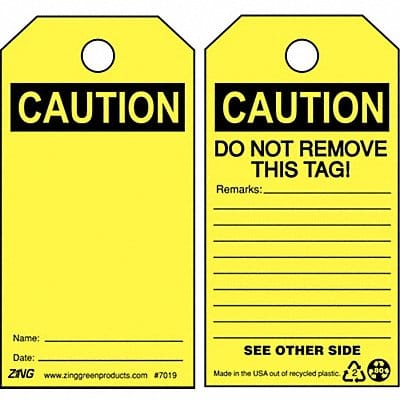Caution Tag 5 3/4in H 3in W Plastic PK10 Caution Tag 5 3/4in H 3in W Plastic PK10