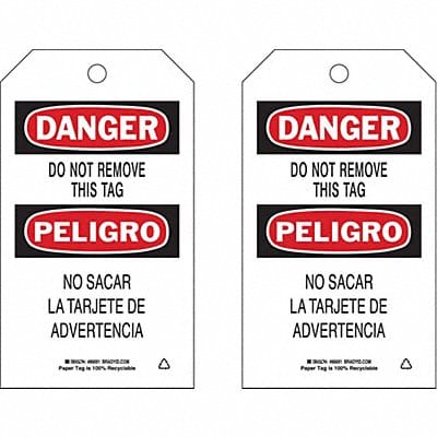 Danger Bilingual Tag 7in H 4in W PK100