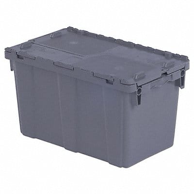 E3358 Attached Lid Container Gray Solid HDPE
