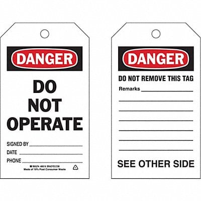 Danger Tag 7 x 4 In Bk and R/Wht PK10