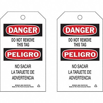 Danger Bilingual Tag 7in H 4in W PK10