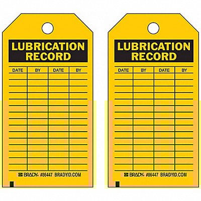 Lubrication Rcd Tag 5-3/4 x 3 In PK10